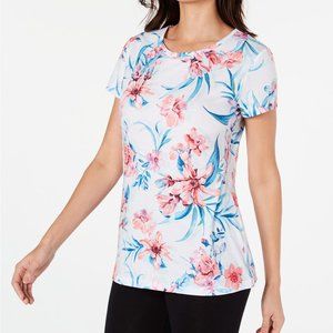 Tropical Floral Printed Keyhole-Back Top XL